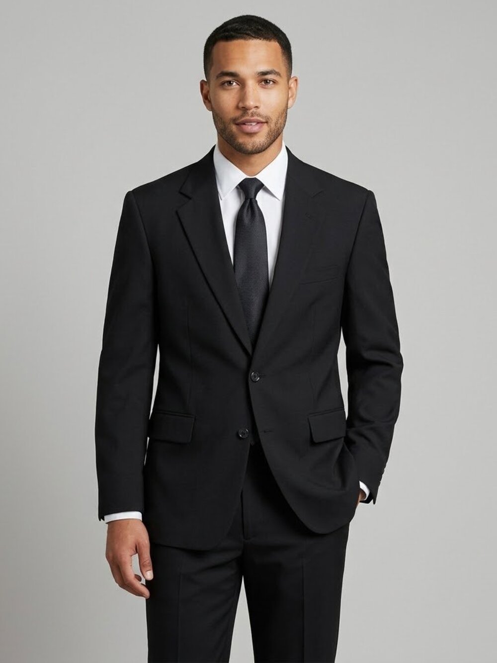 Palm Beach Black Wool Suit Made in USA Size 42 R 33 x 32